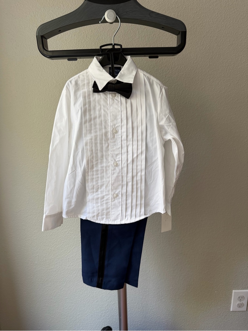 Nautica 3-Pcs Set Pleated Dress Shirt with Black Bow Tie and Navy Formal Pants 4